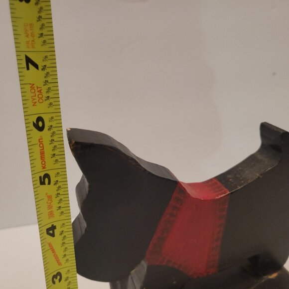 Handcrafted Wooden Scottie Dog Figurine With Red Accents 7.5" - Picture 7 of 8